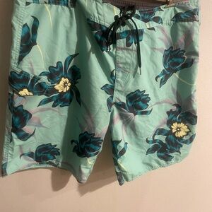 Volcom Teal and Black Floral Board Shorts Size 38‎